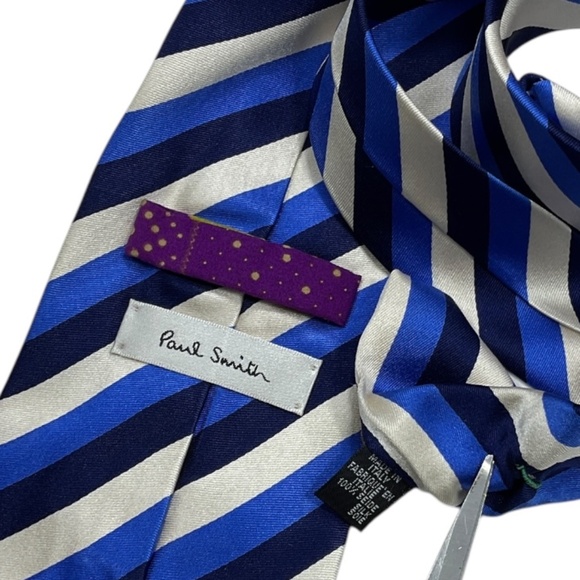 PAUL SMITH Blue/White Striped Silk LUXURY Tie ITALY - Picture 3 of 4